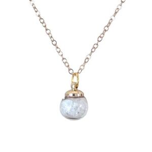 Herkimer Diamond Quartz Crystal Glass Globe Wish Bottle Pendant Gold Necklace